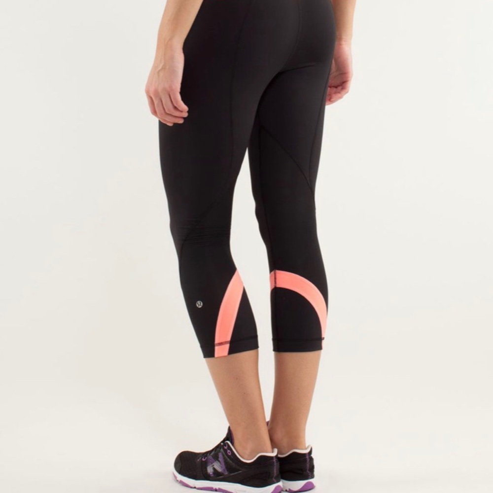 Lululemon Run Inspire Crop(Black and Coral Size 4)